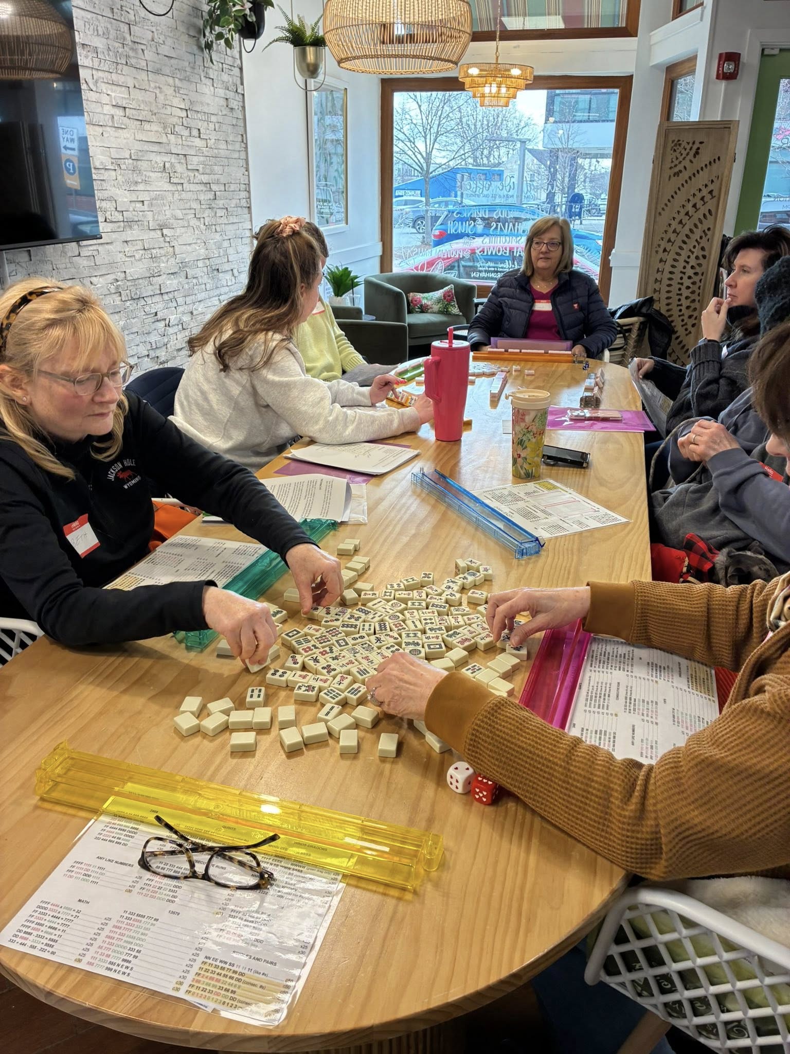 Mahjong tiles on the table during play